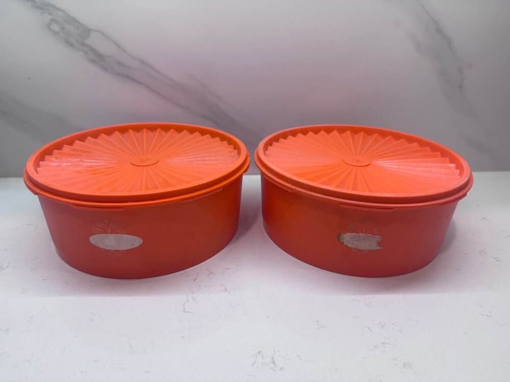 Set of 2 Vintage Orange Tupperware Servalier Containers Canisters